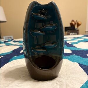 Teal and Brown Ceramic Cascading Incense Burner